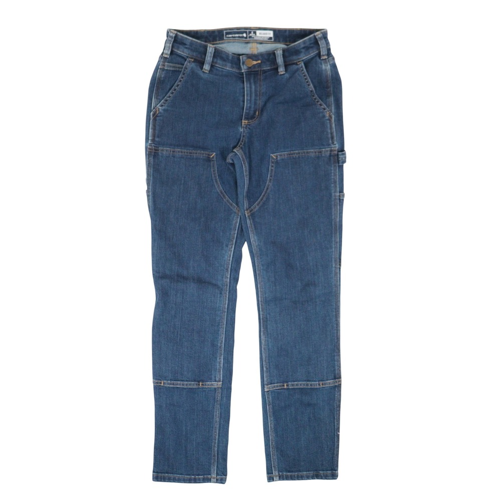 Carhartt Double Knee Jean Rugged Flex Relaxed Fit Double Front Blue Women 4 Reg